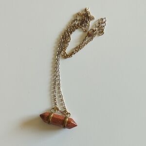 Goldstone Point Pendant Necklace - Gold Tone Chain